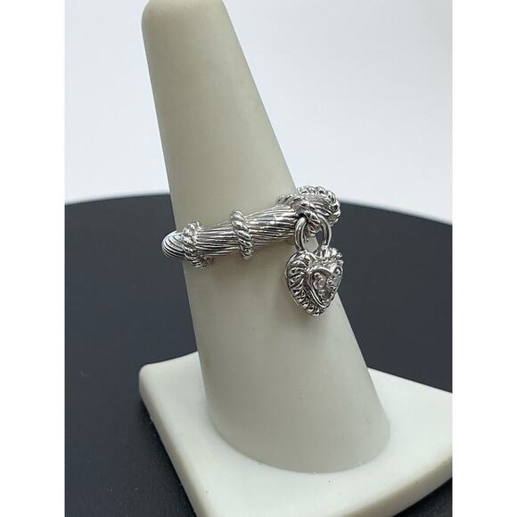 Judith Ripka Dangle Heart Charm CZ Diamonique Sterling‎ Silver Ring Size 7 - Picture 8 of 16